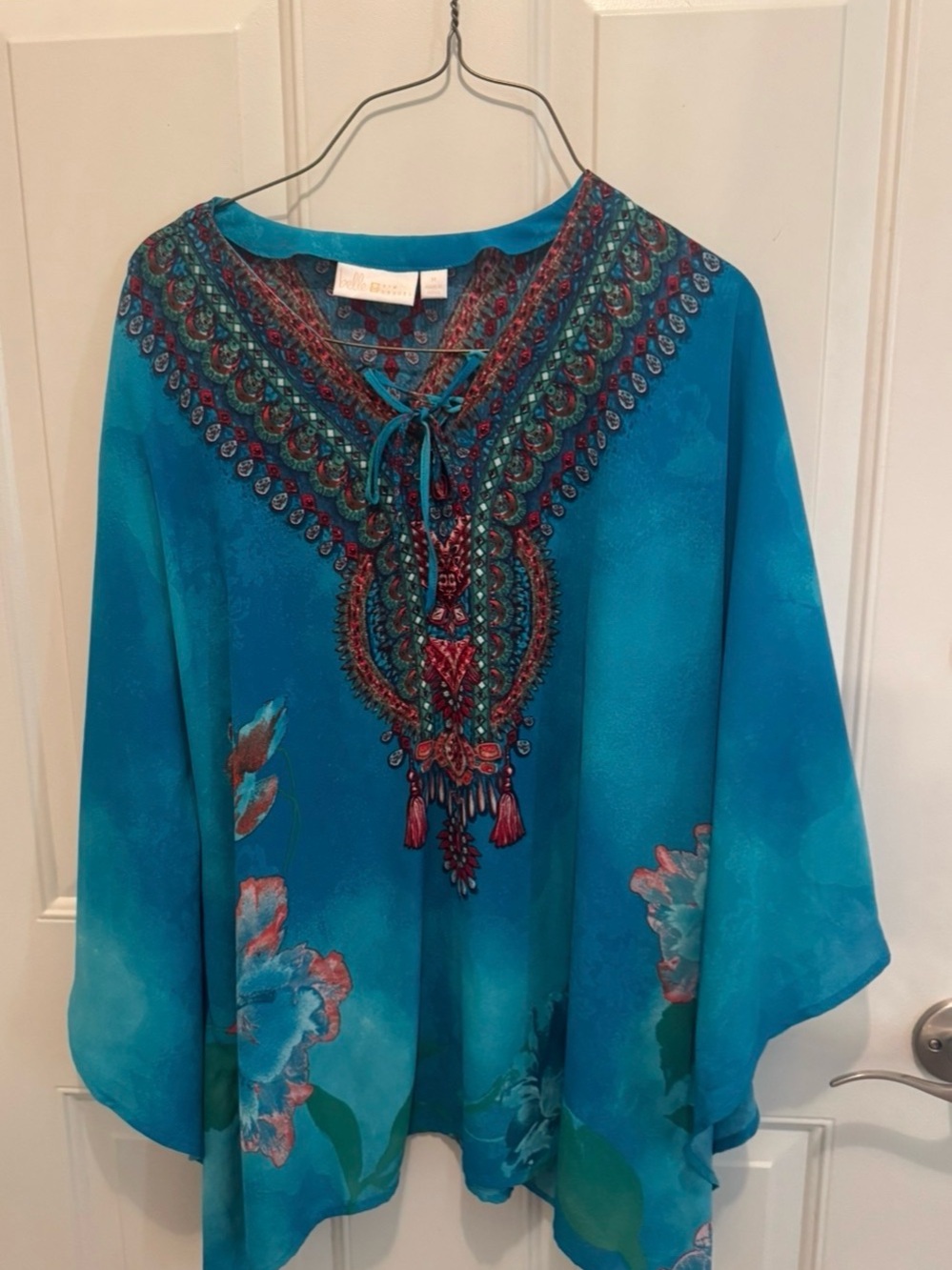 Belle by Kim Gravel Teal Embroidered Boho V-Neck Tunic